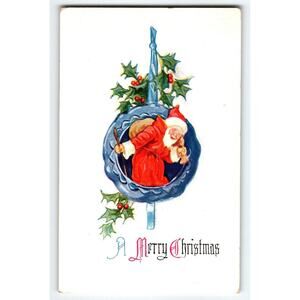 Santa Claus Christmas Postcard Saint Nick With Walking Stick Embossed Greetings